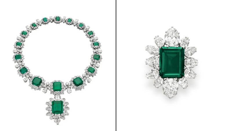 Elizabeth Taylor’s emerald and diamond pendant and brooch