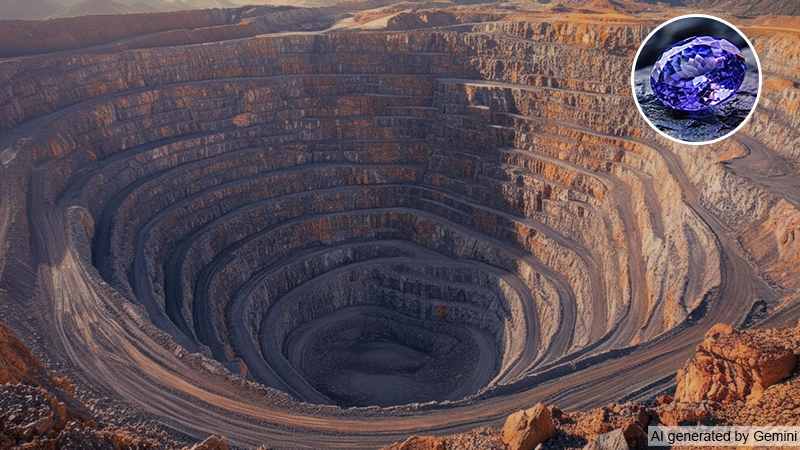 Tanzanite mine with natural tanzanite gemstone