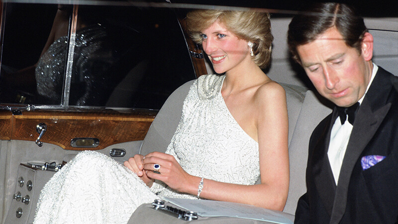 Princess Diana and Prince Charles in Car with her Engagement Ring