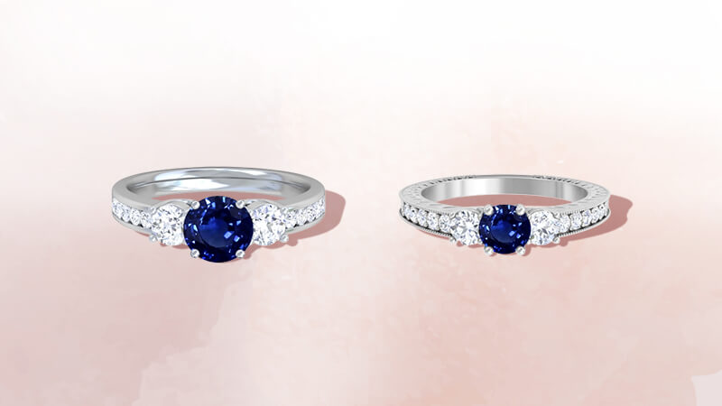 Sapphire three stone rings with diamonds