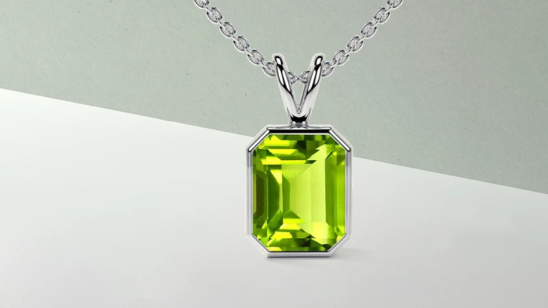 Bezel-set Emerald-cut Peridot Pendant Necklace