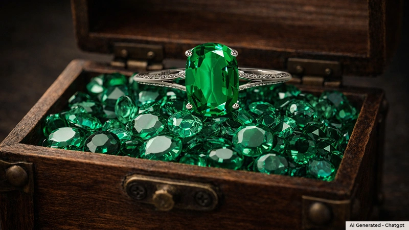 emerald ring kept on loose emeralds