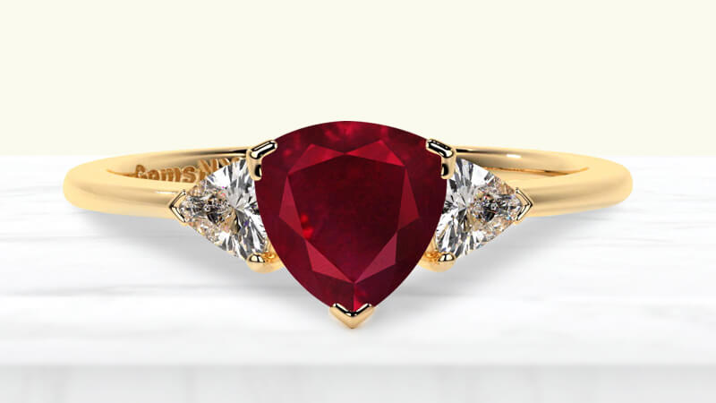 Three Stone Ruby Ring Setting with Trillion Cut Diamonds