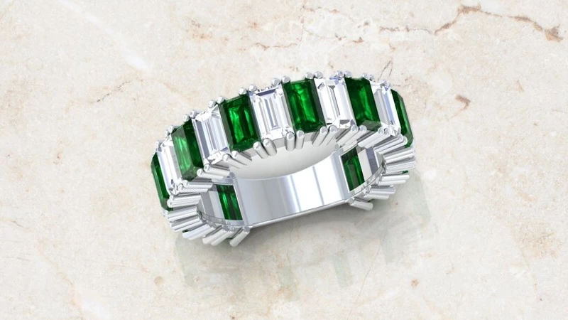 emeralds and diamonds wedding band
