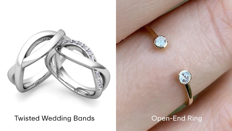 twisted wedding bands and an open-end ring