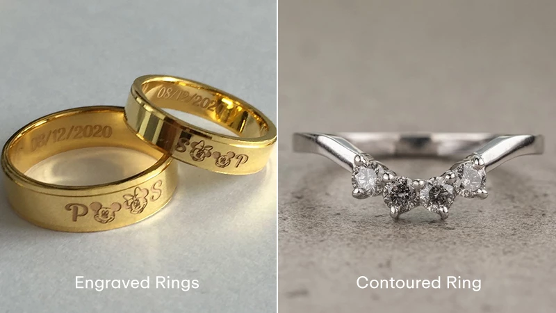 engraved rings and a contoured ring