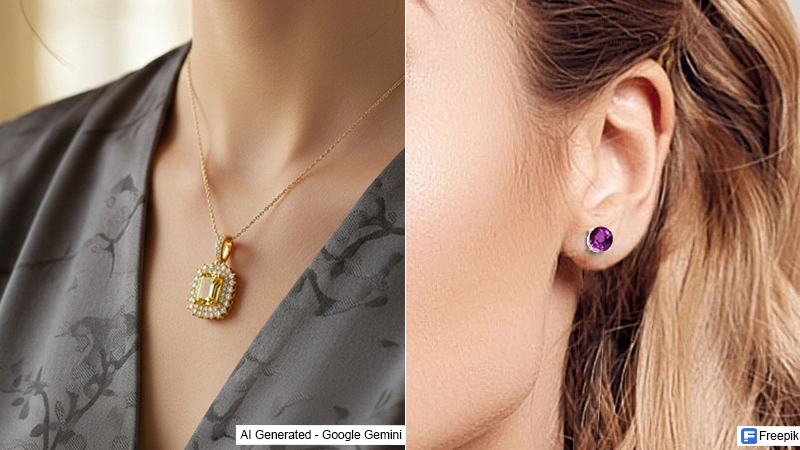 pear-shaped diamond and yellow sapphire pendant and purple sapphire cluster earrings