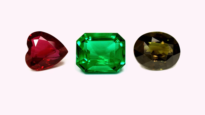 Virgo birthstone, ruby, alexandrite and emerald 