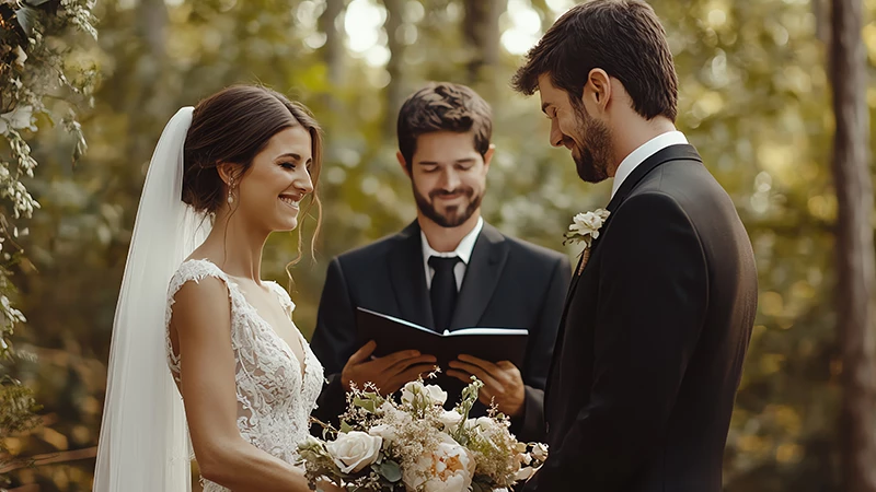 couple saying their wedding vows at their wedding ceremony