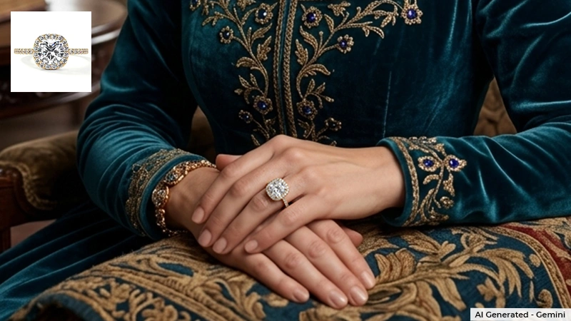 woman wearing a big a cushion-cut diamond ring