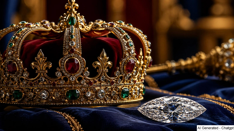 royal crown with jewels and marquise cut diamond shown close