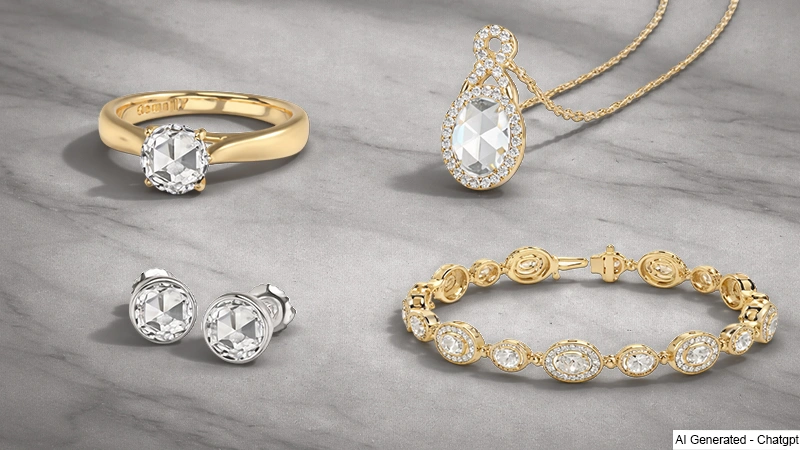 Collage of rose cut diamond jewelry pieces