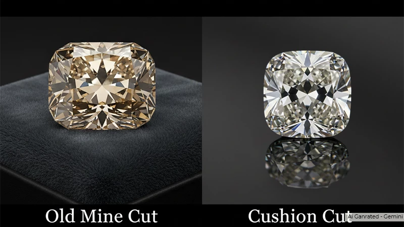 Old Mine Cut Diamond and Cushion Cut Diamond