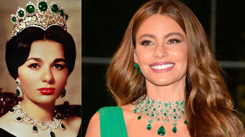 Sofia Vergara wearing emerald jewelry