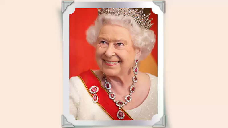 Queen Elizabeth II with her ruby necklace
