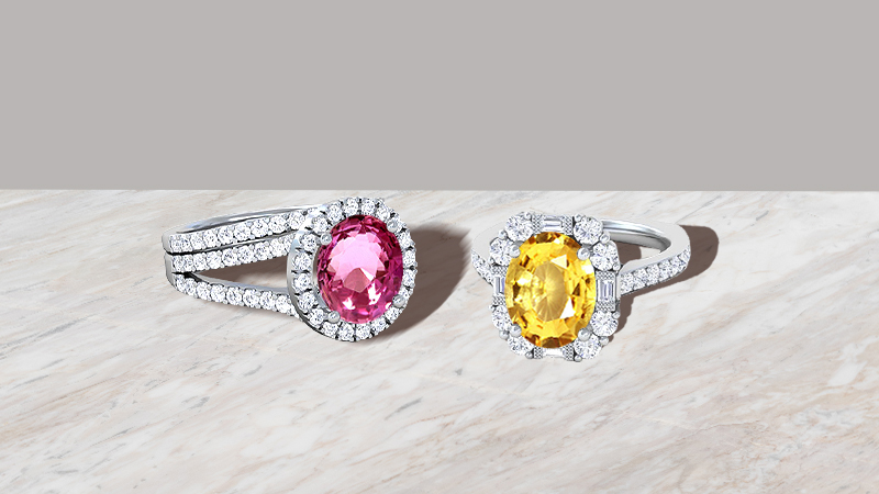 Yellow and pink sapphire rings