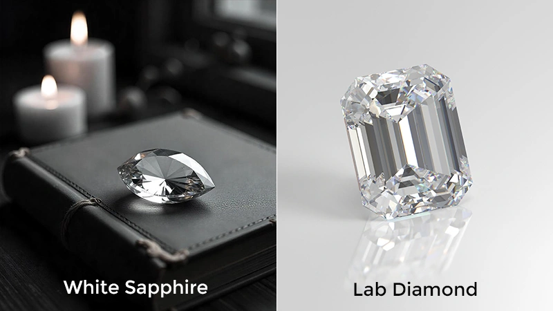 white sapphire and lab diamond