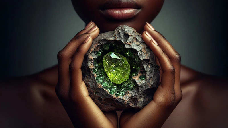 meteor piece with peridot gemstone