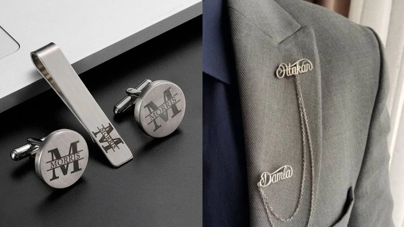 men’s named cufflinks and men’s brooch