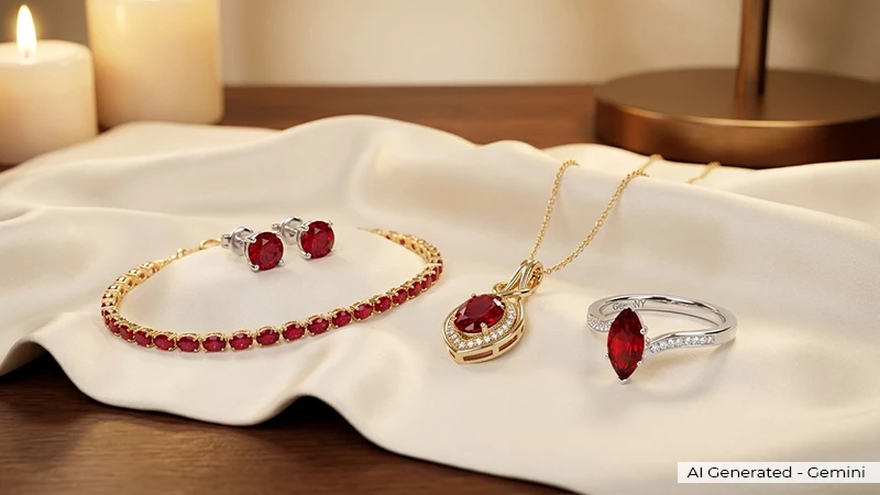 ruby studs, bracelet, pendant and ring