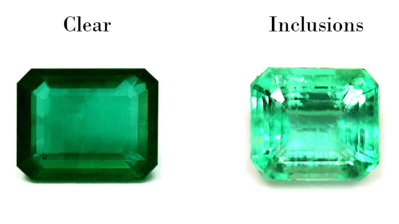 a clear emerald gemstone and one with inclusions 