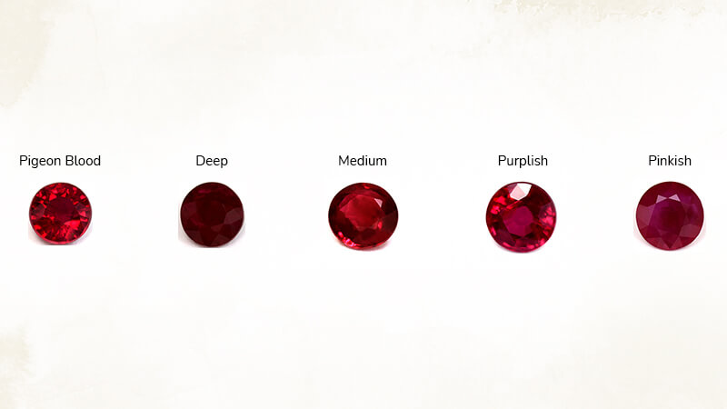 different shades of ruby gemstone